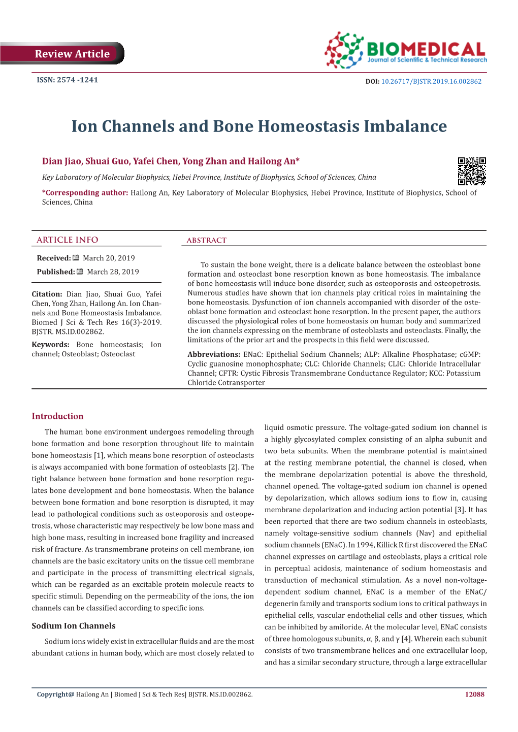 Ion Channels and Bone Homeostasis Imbalance