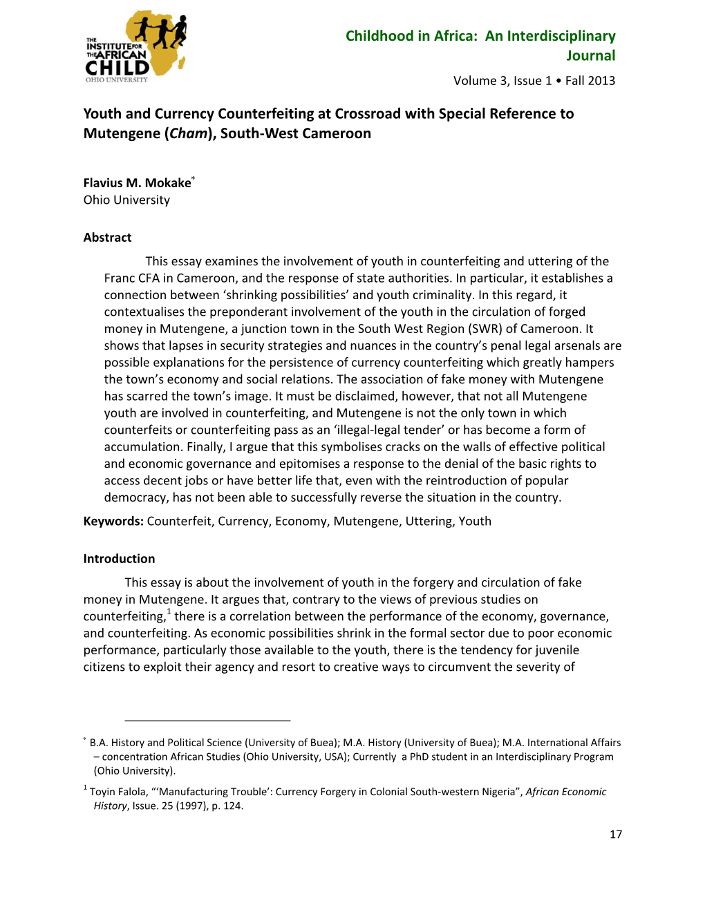 An Interdisciplinary Journal Youth and Currency Counterfeiting At