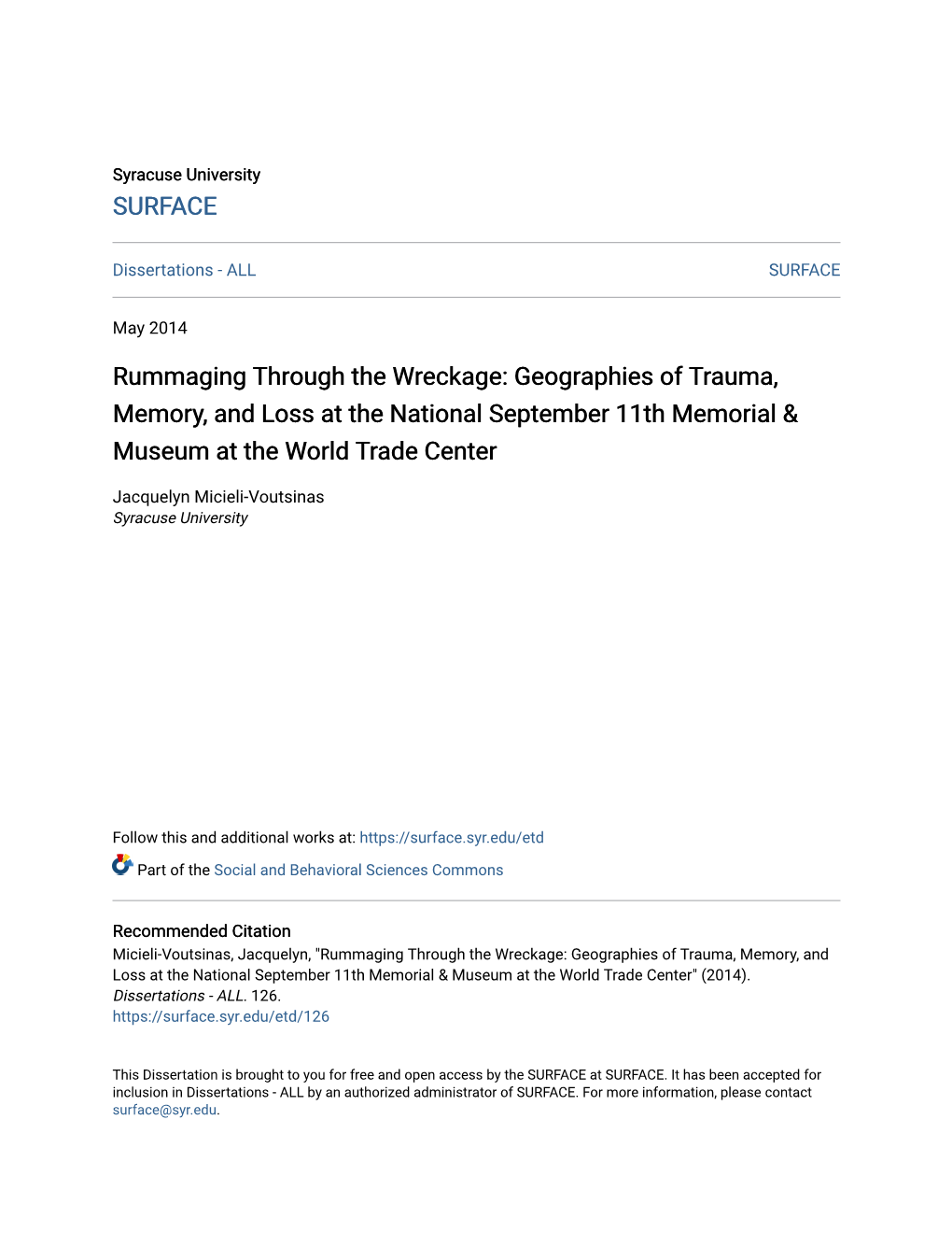 Geographies of Trauma, Memory, and Loss at the National September 11Th Memorial & Museum at the World Trade Center