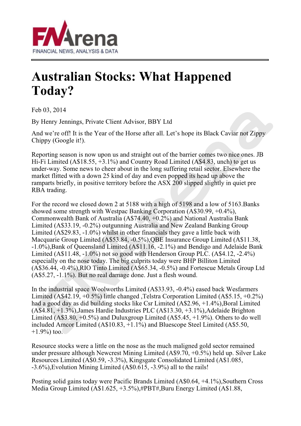 Australian Stocks: What Happened Today?