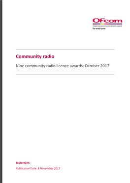 Nine Community Radio Licence Awards: October 2017