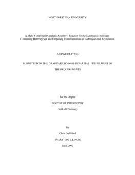 NORTHWESTERN UNIVERSITY a Multi-Component Catalytic