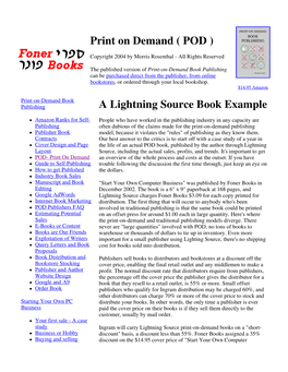 Print on Demand ( POD ) a Lightning Source Book Example