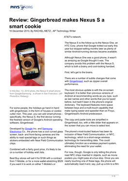 Review: Gingerbread Makes Nexus S a Smart Cookie 16 December 2010, by RACHEL METZ , AP Technology Writer