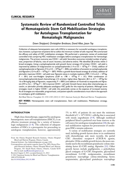 Systematic Review of Randomized Controlled Trials of Hematopoietic Stem Cell Mobilization Strategies for Autologous Transplantat