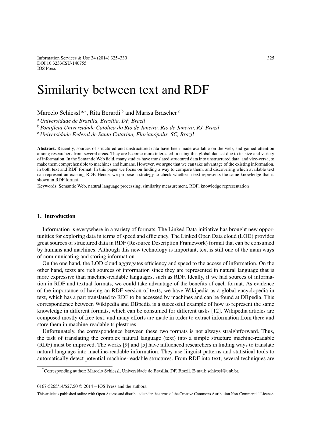 Similarity Between Text and RDF