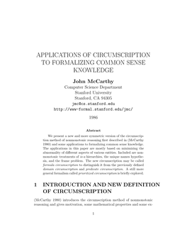 Applications of Circumscription to Formalizing Common Sense Knowledge