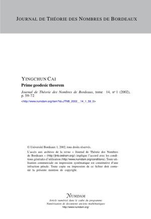 Prime Geodesic Theorem Journal De Théorie Des Nombres De Bordeaux, Tome 14, No 1 (2002), P