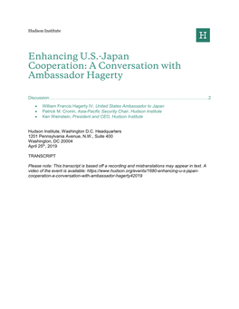 Enhancing U.S.-Japan Cooperation: a Conversation with Ambassador Hagerty