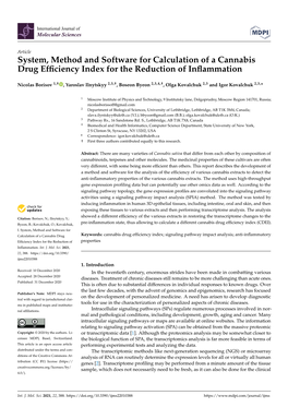 System, Method and Software for Calculation of a Cannabis Drug Efﬁciency Index for the Reduction of Inﬂammation