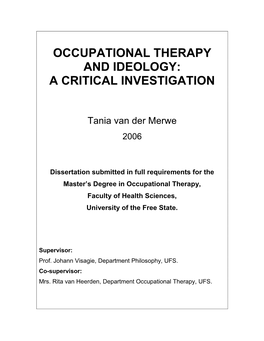 Occupational Therapy and Ideology: a Critical Investigation