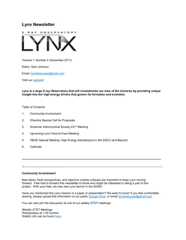Lynx Newsletter