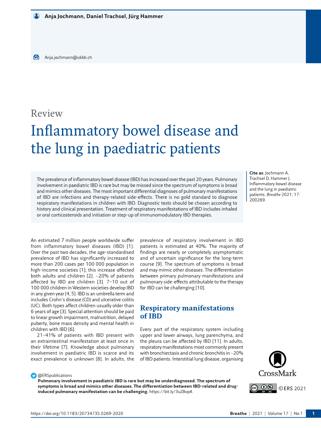 Inflammatory Bowel Disease and the Lung in Paediatric Patients