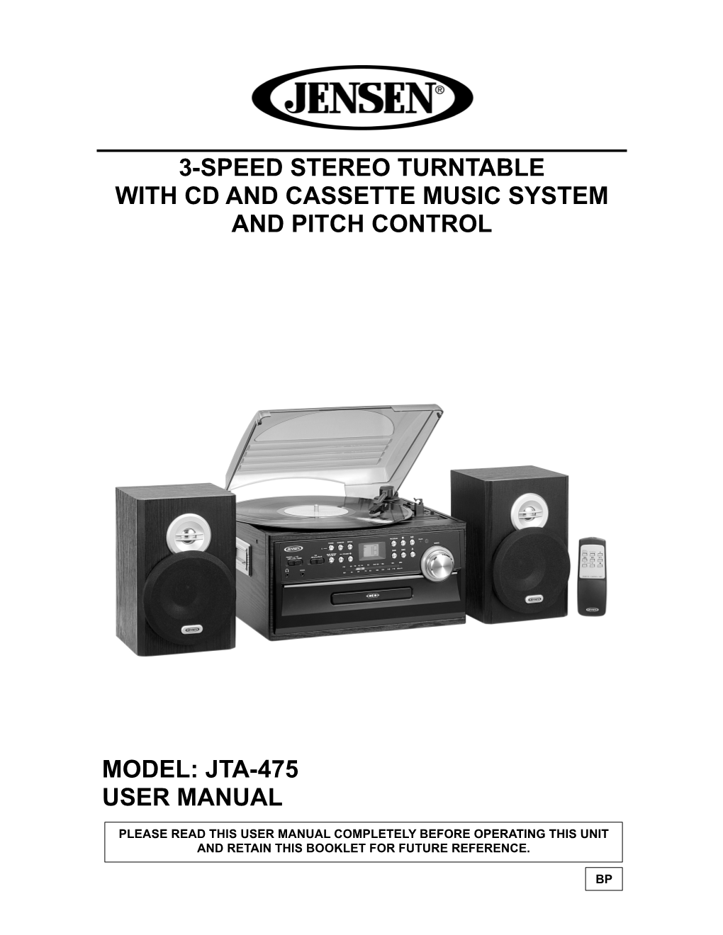 3 Speed Stereo Turntable With Cd And Cassette Music System And Pitch Control Model Jta 475 User 2881