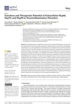 Functions and Therapeutic Potential of Extracellular Hsp60, Hsp70, and Hsp90 in Neuroinﬂammatory Disorders