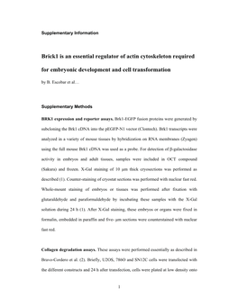 Brick1 Is an Essential Regulator of Actin Cytoskeleton Required for Embryonic Development and Cell Transformation by B