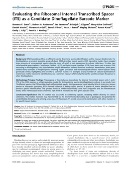 (ITS) As a Candidate Dinoflagellate Barcode Marker