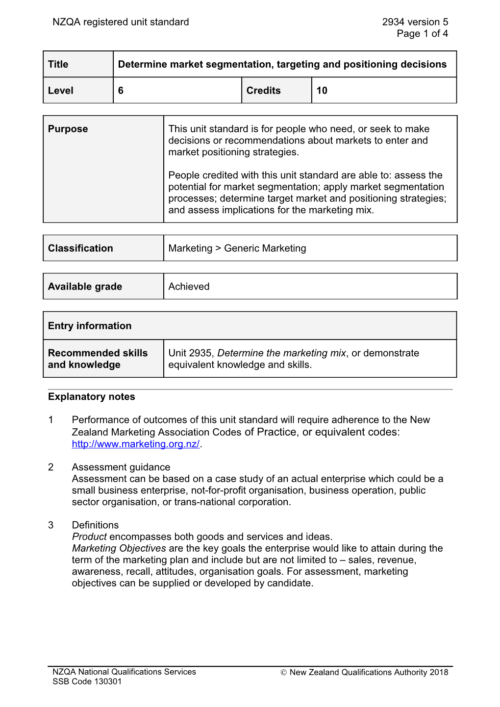 2934 Determine Market Segmentation, Targeting and Positioning Decisions