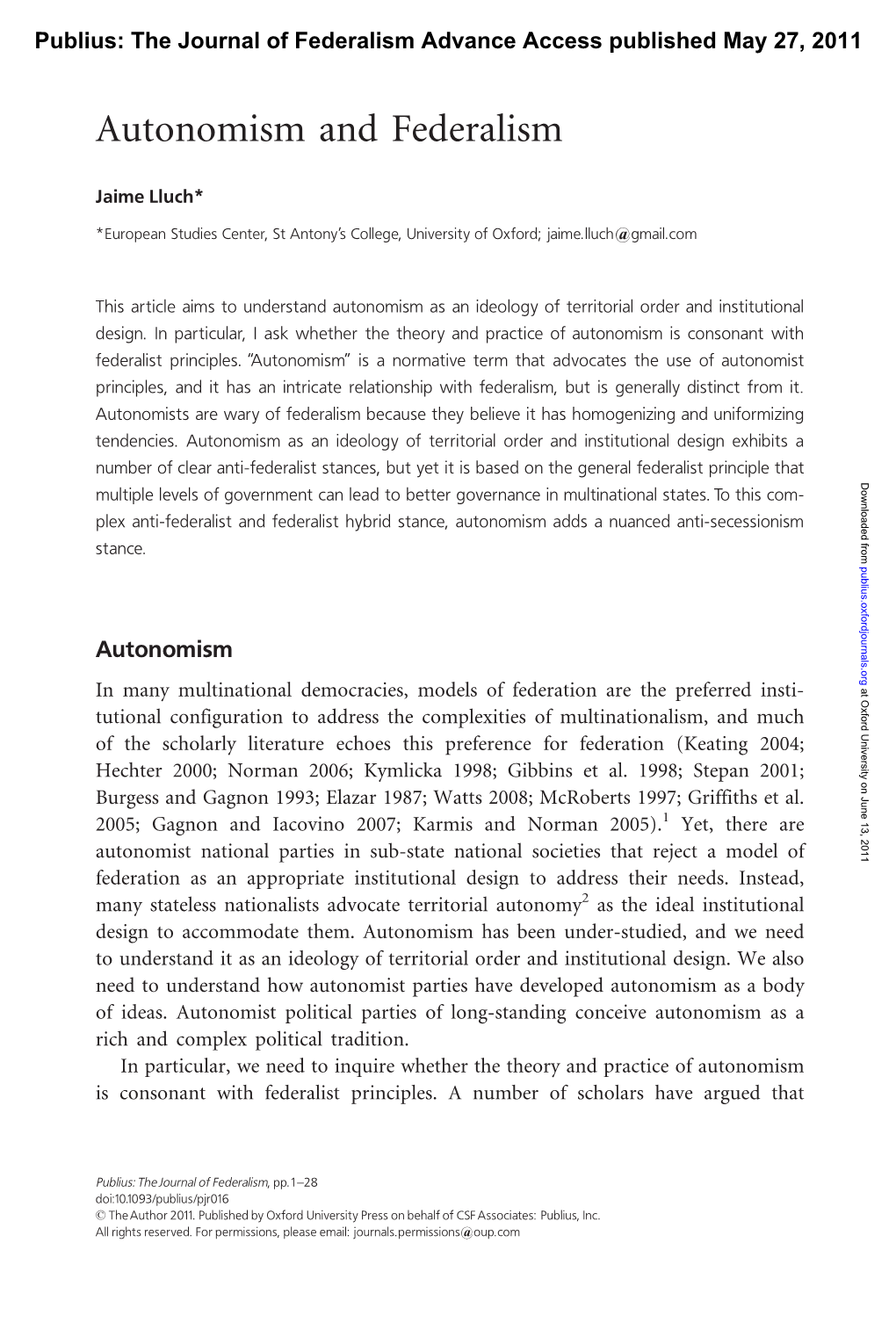 Autonomism and Federalism