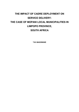 The Impact of Cadre Deployment on Service Delivery: the Case of Mopani Local Municipalities in Limpopo Province, South Africa