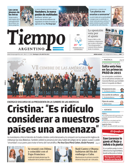 Cristina: "Es Ridículo Considerar a Nuestros Países Una Amenaza"