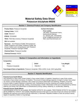 Material Safety Data Sheet Potassium Bisulphate MSDS