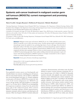 Systemic Anti-Cancer Treatment in Malignant Ovarian Germ Cell Tumours (Mogcts): Current Management and Promising Approaches