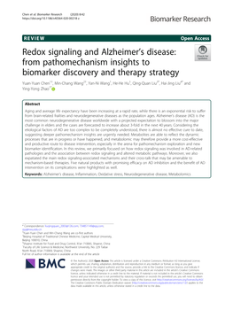 Redox Signaling and Alzheimer's Disease