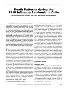 Death Patterns During the 1918 Influenza Pandemic in Chile Gerardo Chowell, Lone Simonsen, Jose Flores, Mark A