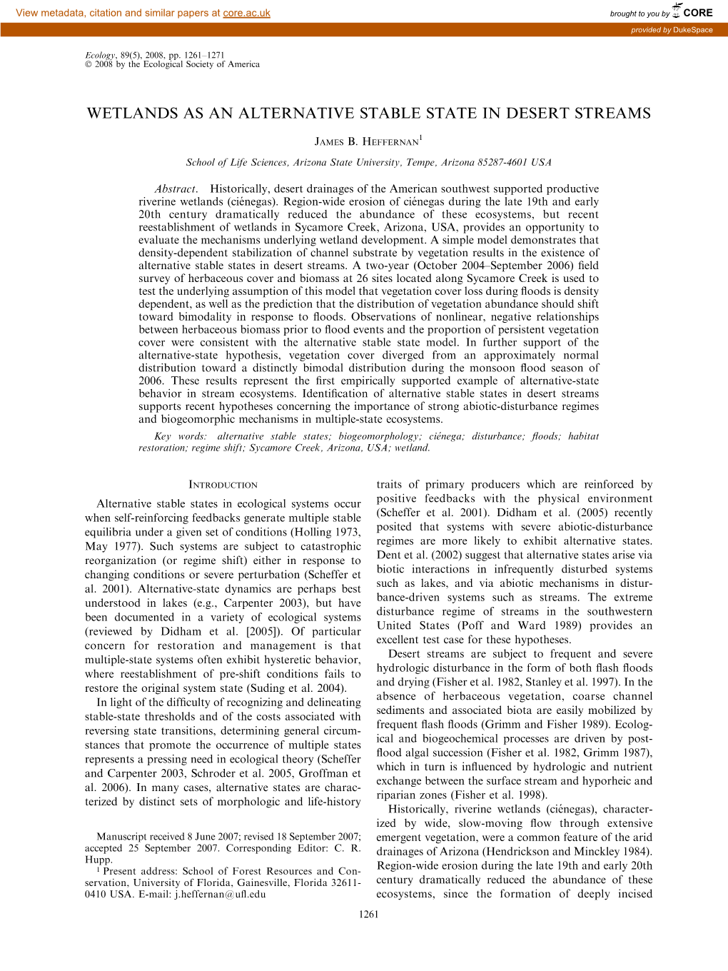 Wetlands As an Alternative Stable State in Desert Streams