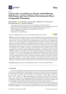 Cupriavidus Metallidurans Strains with Different Mobilomes and from Distinct Environments Have Comparable Phenomes