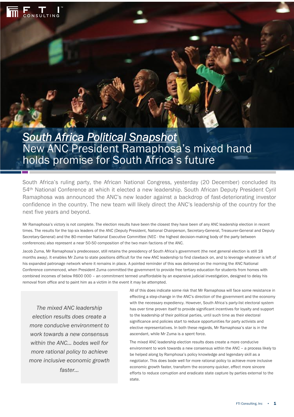 South Africa Political Snapshot New ANC President Ramaphosa's Mixed