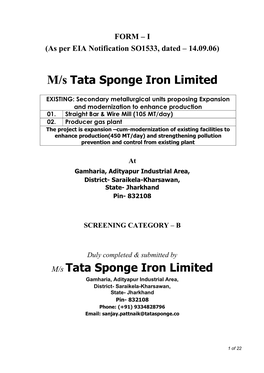 M/S Tata Sponge Iron Limited