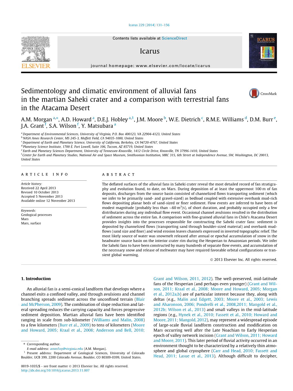 Sedimentology and Climatic Environment of Alluvial Fans in the Martian Saheki Crater and a Comparison with Terrestrial Fans in the Atacama Desert ⇑ A.M