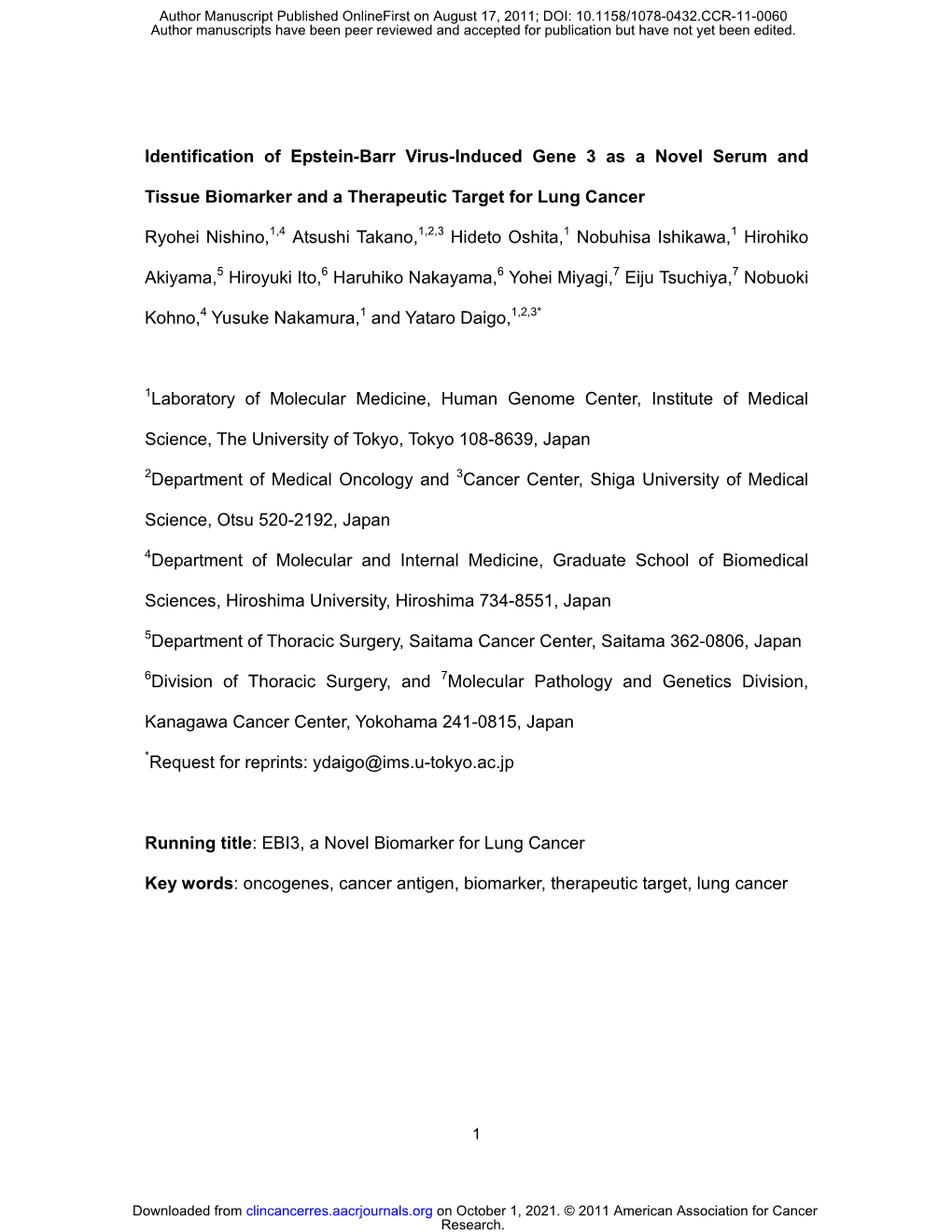 Identification of Epstein-Barr Virus-Induced Gene 3 As a Novel Serum And