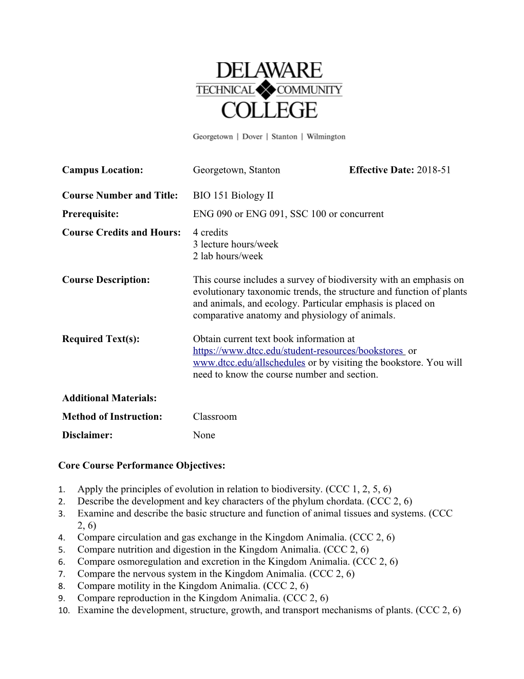 Core Course Performance Objectives s1