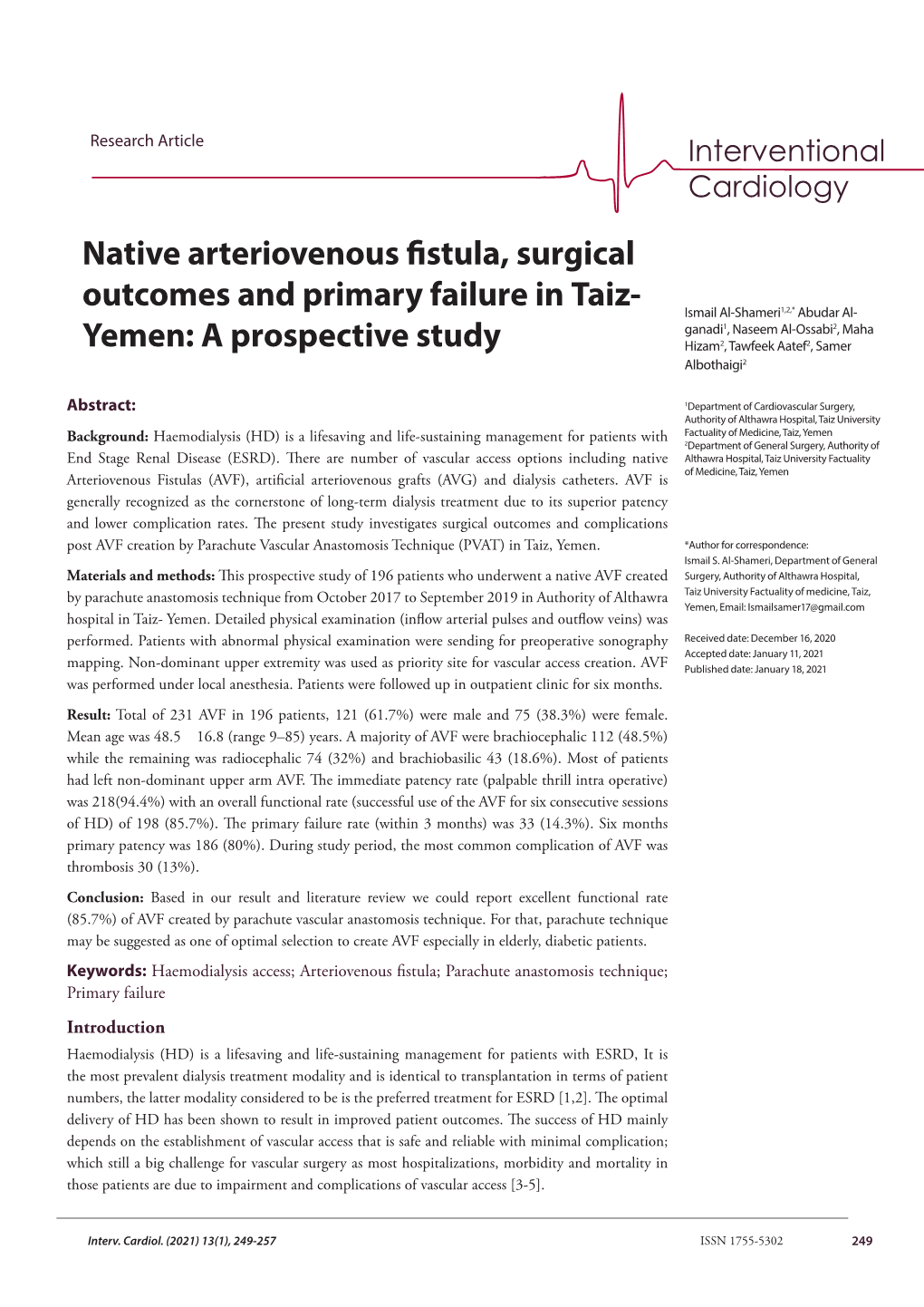 Native Arteriovenous Fistula, Surgical Outcomes and Primary Failure In