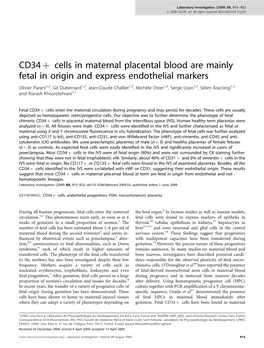 CD34‏ Cells in Maternal Placental Blood Are Mainly Fetal in Origin And