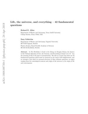 Life, the Universe, and Everything-42 Fundamental Questions