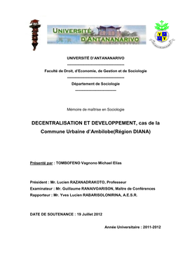 DECENTRALISATION ET DEVELOPPEMENT, Cas De La Commune Urbaine D’Ambilobe(Région DIANA)