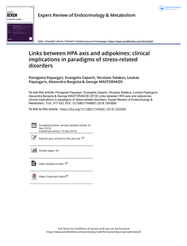 Links Between HPA Axis and Adipokines: Clinical Implications in Paradigms of Stress-Related Disorders