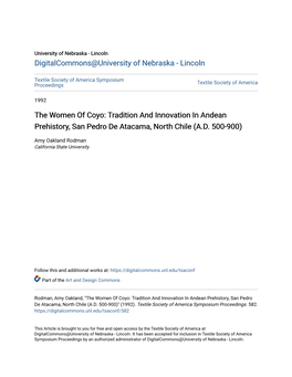 The Women of Coyo: Tradition and Innovation in Andean Prehistory, San Pedro De Atacama, North Chile (A.D