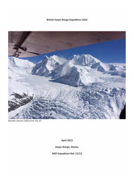 British Hayes Range Expedition 2015 April 2015 Hayes Range, Alaska