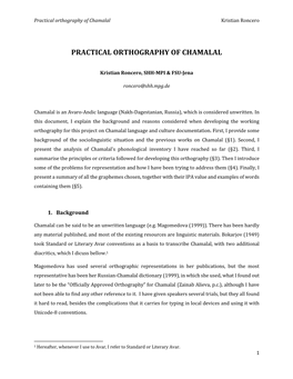 Practical Orthography of Chamalal Kristian Roncero