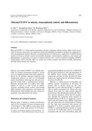 Mitosin/CENP-F in Mitosis, Transcriptional Control, and Diﬀerentiation