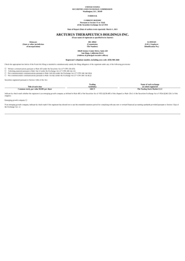 ARCTURUS THERAPEUTICS HOLDINGS INC. (Exact Name of Registrant As Specified in Its Charter)