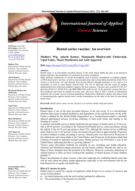 Dental Caries Vaccine: an Overview