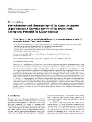 Review Article Phytochemistry and Pharmacology of the Genus Equisetum (Equisetaceae): a Narrative Review of the Species with Therapeutic Potential for Kidney Diseases