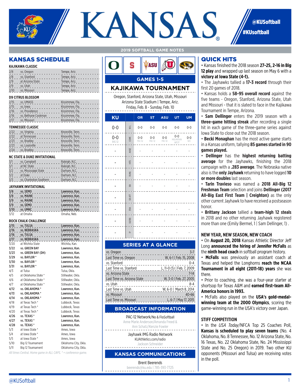 @Kusoftball KAJIKAWA TOURNAMENT @Kusoftball #Kusoftball KANSAS SCHEDULE QUICK HITS