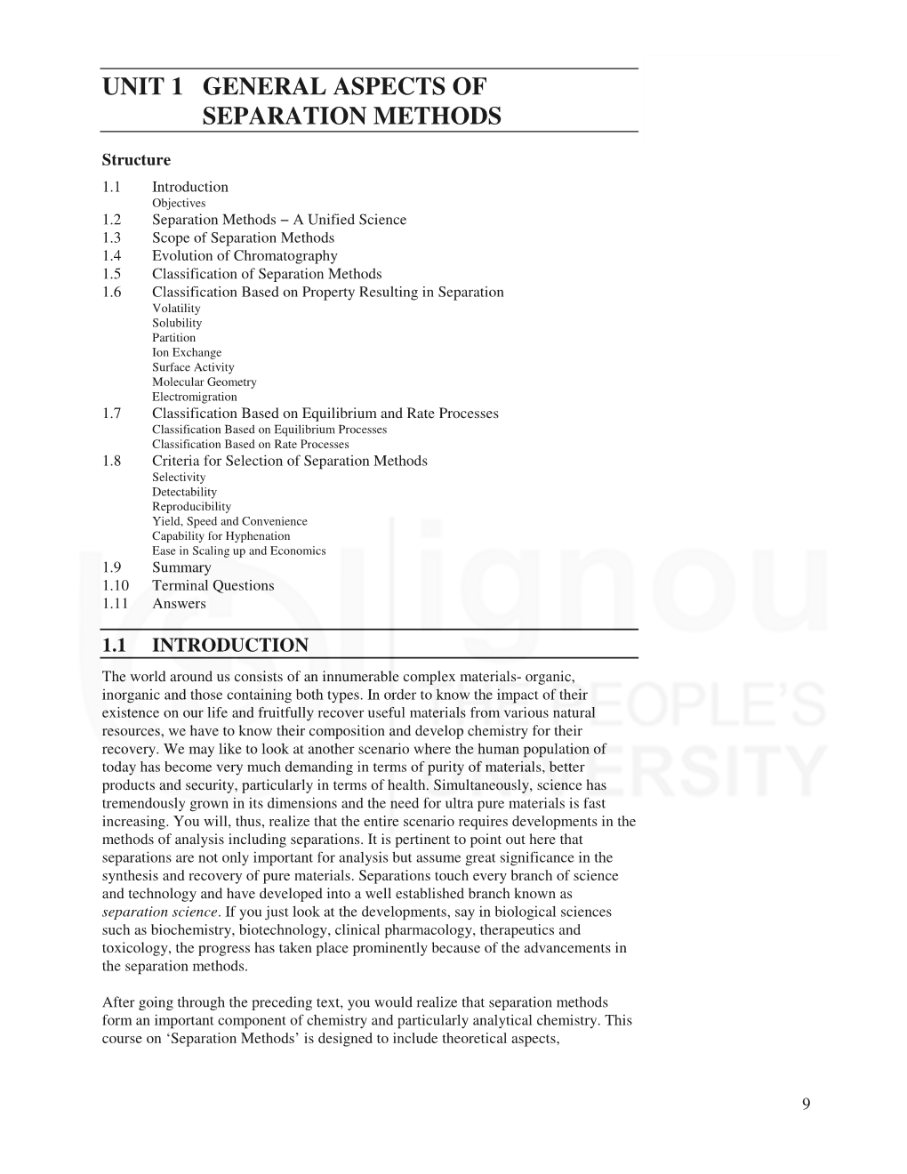 UNIT 1 GENERAL ASPECTS of Separation Methods SEPARATION METHODS